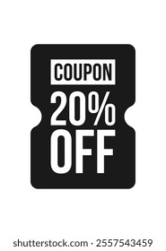 Discount coupon template with sale text. Concept voucher for special offer 20 off, promotion, exclusive offer. Black, white vector illustration on transparent background