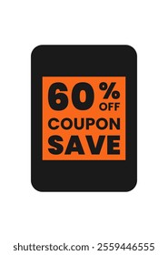 Discount coupon template with sale text. Concept voucher for special offer, promotion, announcement, advertising, buy now. Black,orange vector illustration on transparent background