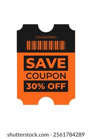 Discount coupon template with sale text. Concept voucher for special offer, promotion, exclusive offer, shopping cart, buy now. Black,orange vector illustration on transparent background