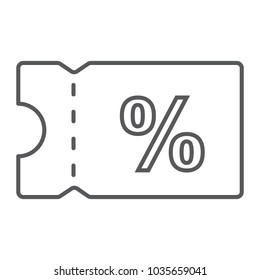 Discount Coupon thin line icon, e commerce and marketing, sale sign vector graphics, a linear pattern on a white background, eps 10.
