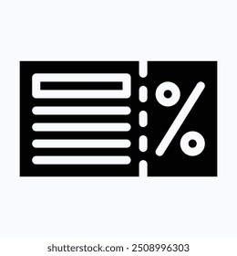Discount Coupon Vector Icon, Sale Voucher Icon. Isolated Silhouette Vector Icon. 