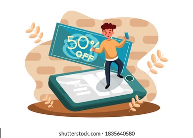 Concepto de Ilustración de vectores de cupón de descuento. Se puede usar para banner web, infografías, imágenes de héroes. Ilustración plana aislada en fondo blanco.