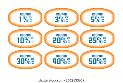 Conjunto de Ilustración vectorial de Cupón de descuento en colores de verano