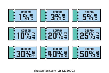 Conjunto de Ilustración vectorial de Cupón de descuento en colores de verano