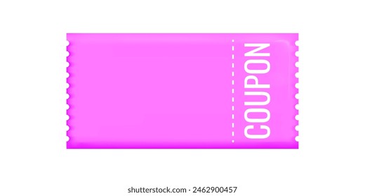 Discount coupon voucher in 3d style sale. Gift coupon. Pink color. Online store design promotion marketing. Isolated element. Vector illustration.