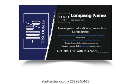 Discount coupon. Discount voucher, gift coupon template with ruffle edges. White coupon mockup with 10 percent off