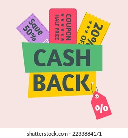 Cupón de descuento. Código de promoción de cupón. Servicio de devolución de efectivo. Ahorra ahorros.