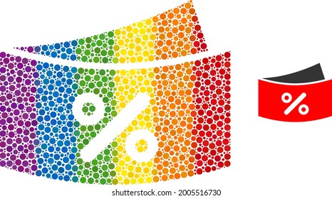 Discount coupones collage icon of spheric blots in variable sizes and rainbow colored color tones. A dotted LGBT-colored discount coupones for lesbians, gays, bisexuals, and transgenders.