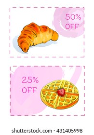 Discount coupons for dessert. Vector template discount voucher isolated on a white background.