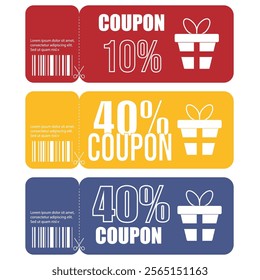 Discount coupons for the holiday sale. Coupons and tickets of different colors, Vector illustration
