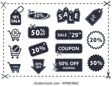 discount coupons icon set, offer price