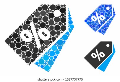 Discount coupons mosaic of round dots in different sizes and color tints, based on discount coupons icon. Vector round dots are united into blue mosaic.