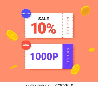 Discount coupons and point coupons will be presented for customers to purchase in many months illustration set. dollar, present, paper, free, sale. Vector drawing. Hand drawn style.