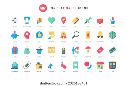 Discount coupons for retail shop app and marketplace, commercial promotion and gift, support in payment and shopping with bags. Ecommerce and sales trendy flat icons set vector illustration