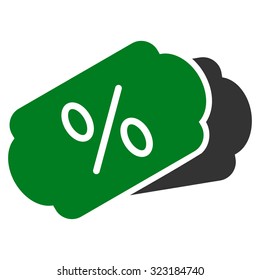 Discount Coupons vector icon. Style is bicolor flat symbol, green and gray colors, rounded angles, white background.