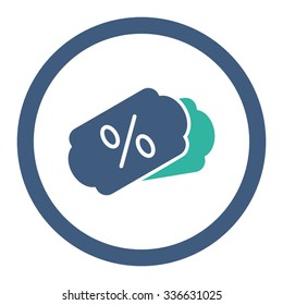 Discount Coupons vector icon. Style is bicolor flat rounded symbol, cobalt and cyan colors, rounded angles, white background.