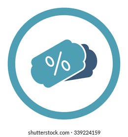 Discount Coupons vector icon. Style is bicolor flat rounded symbol, cyan and blue colors, rounded angles, white background.