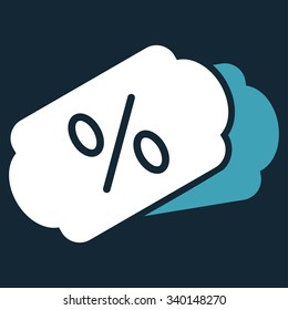 Discount Coupons vector icon. Style is bicolor flat symbol, blue and white colors, rounded angles, dark blue background.