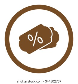 Discount Coupons vector icon. Style is flat rounded symbol, brown color, rounded angles, white background.