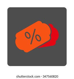 Discount Coupons vector icon. Style is flat rounded square silver button with red symbol, white background.