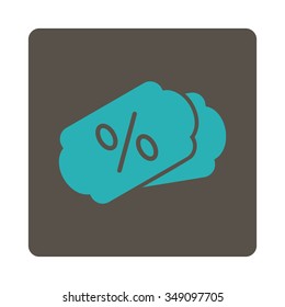 Discount Coupons vector icon. Style is flat rounded square button, cyan and grey colors, white background.