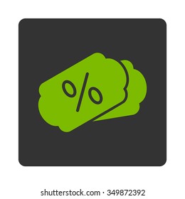 Discount Coupons vector icon. Style is flat rounded square button, eco green and gray colors, white background.