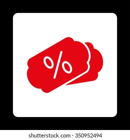 Discount Coupons vector icon. Style is flat rounded square button, red and white colors, black background.