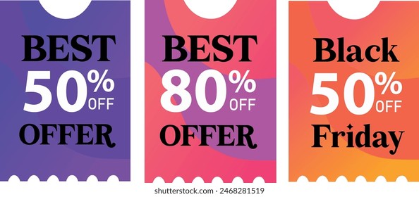 Discount coupons vector illustration set
