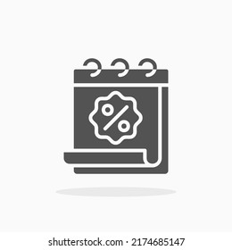 Discount Date Calendar glyph icon. Can be used for digital product, presentation, print design and more.