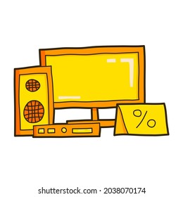 discount device vector illustration icon design template with filled outline doodle hand drawn style for shop and market