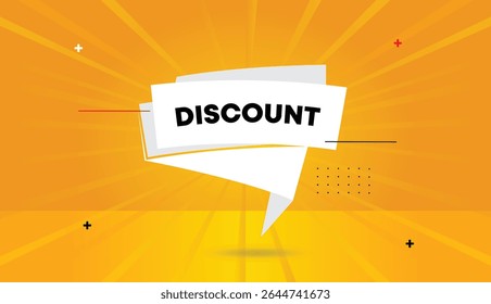 Discount editable vector art illustration with bold black font and white shapes includes web banner icon badge template design sun shine orange yellow abstract business elements background