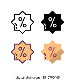 Discount emblem icon. With outline, glyph, filled outline and flat style.