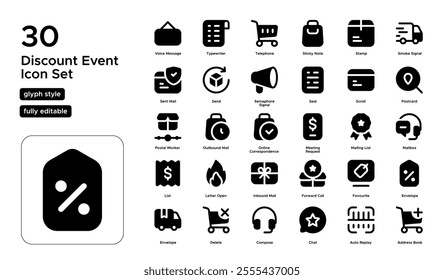 Discount Event Glyph Icon Set: Sales, Promotions, and Special Offers Icons