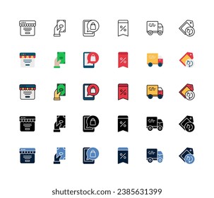 Juego de iconos de evento de descuento, lunes cibernético