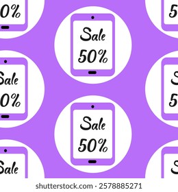 Discount event showcasing various tablet designs with prominent sale messages on a purple background