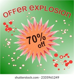 Discount Explosion.70% Promotion Vektor. Grün, Rot und Orange
