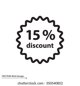 Discount fifteen (15) percent circular icon