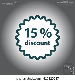 Discount fifteen (15) percent circular icon
