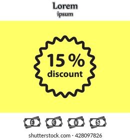 Discount fifteen (15) percent circular icon