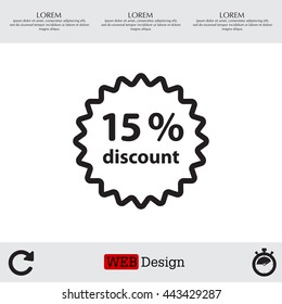 Discount fifteen (15) percent circular icon