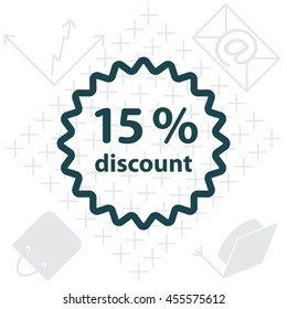 Discount fifteen (15) percent circular icon