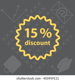 Discount fifteen (15) percent circular icon
