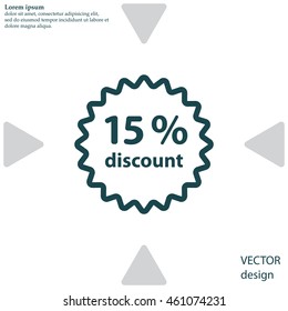 Discount fifteen (15) percent circular icon