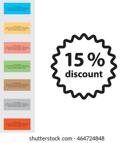 Discount fifteen (15) percent circular icon