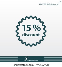 Discount fifteen (15) percent circular icon