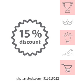 Discount fifteen (15) percent circular icon