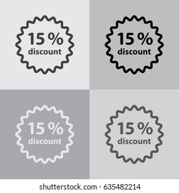 Discount fifteen (15) percent circular icon