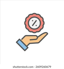 discount filled outline icon. promotion color line illustration.