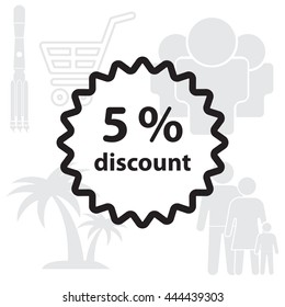 Discount five (5) percent circular icon