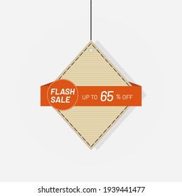 Discount flash sale tag label 65 off vector